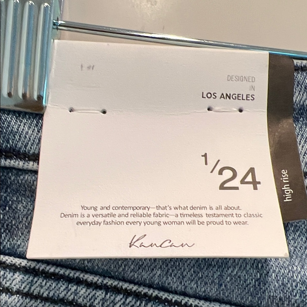 KanCan Dark Blue High-Rise Flare Jeans with Frayed Hem 24/32 - Picture 7 of 13